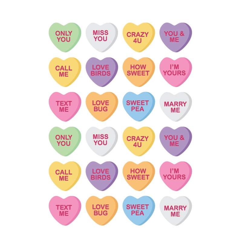 Pre-Designed Edible Images - Cupcake Toppers - Love Bug Candy Hearts ...