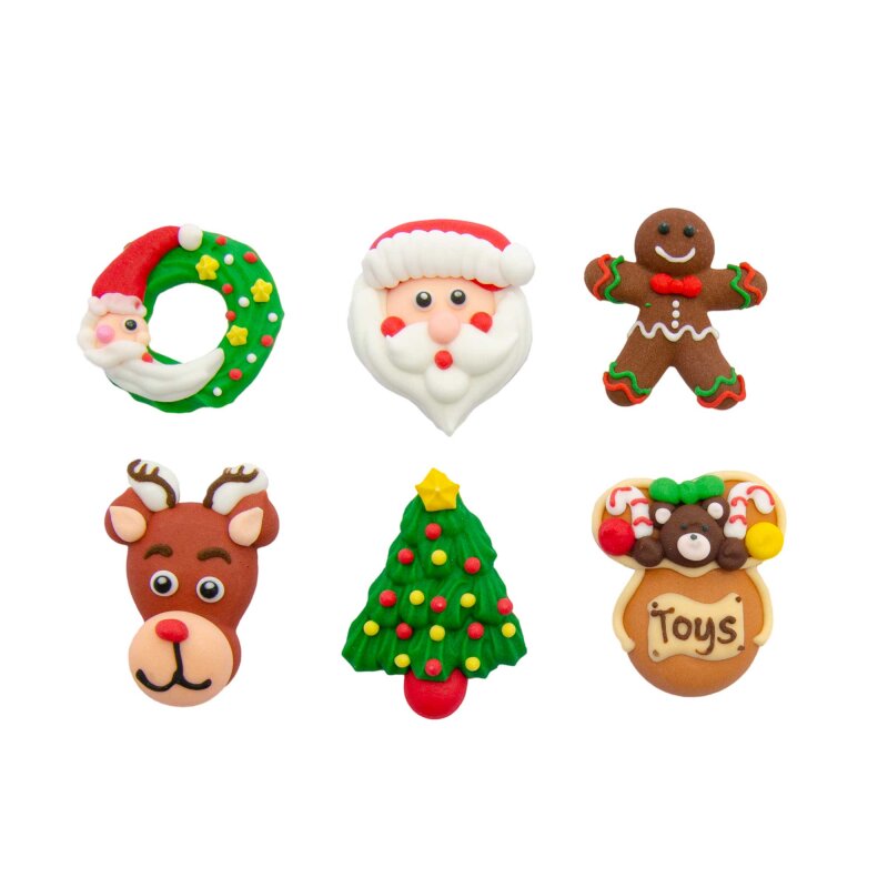Christmas Sugar Decorations - Pack of 6 - Set 1 | Lollipop Cake Supplies