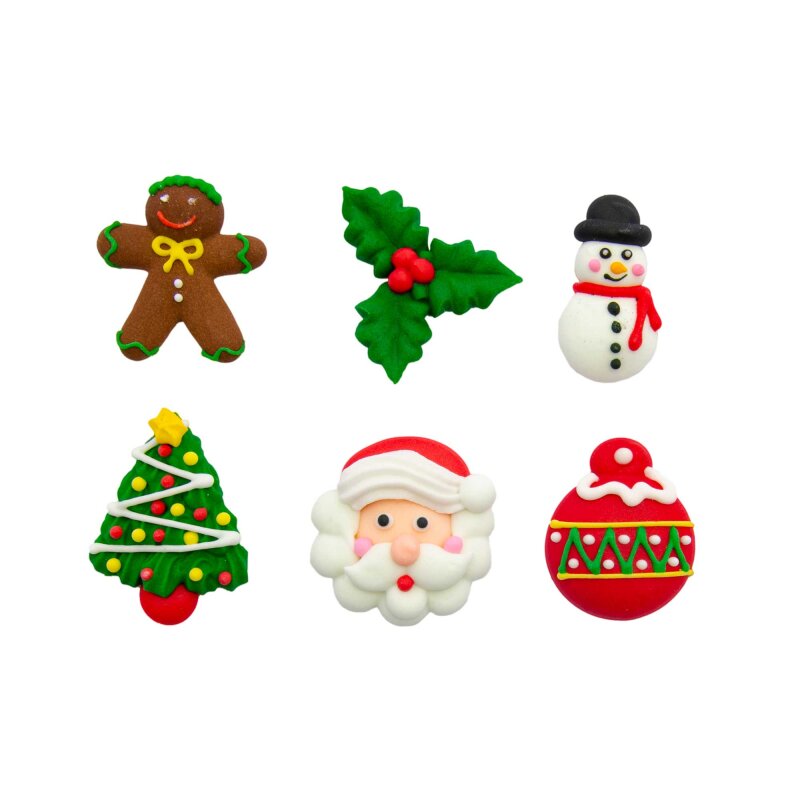 Christmas Sugar Decorations - Pack of 6 - Set 4 | Lollipop Cake Supplies