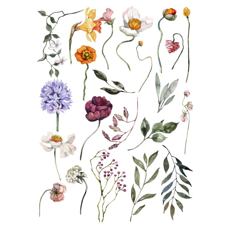 Pre-Designed Edible Images - A4 Sheet - Watercolour Stem Flowers ...